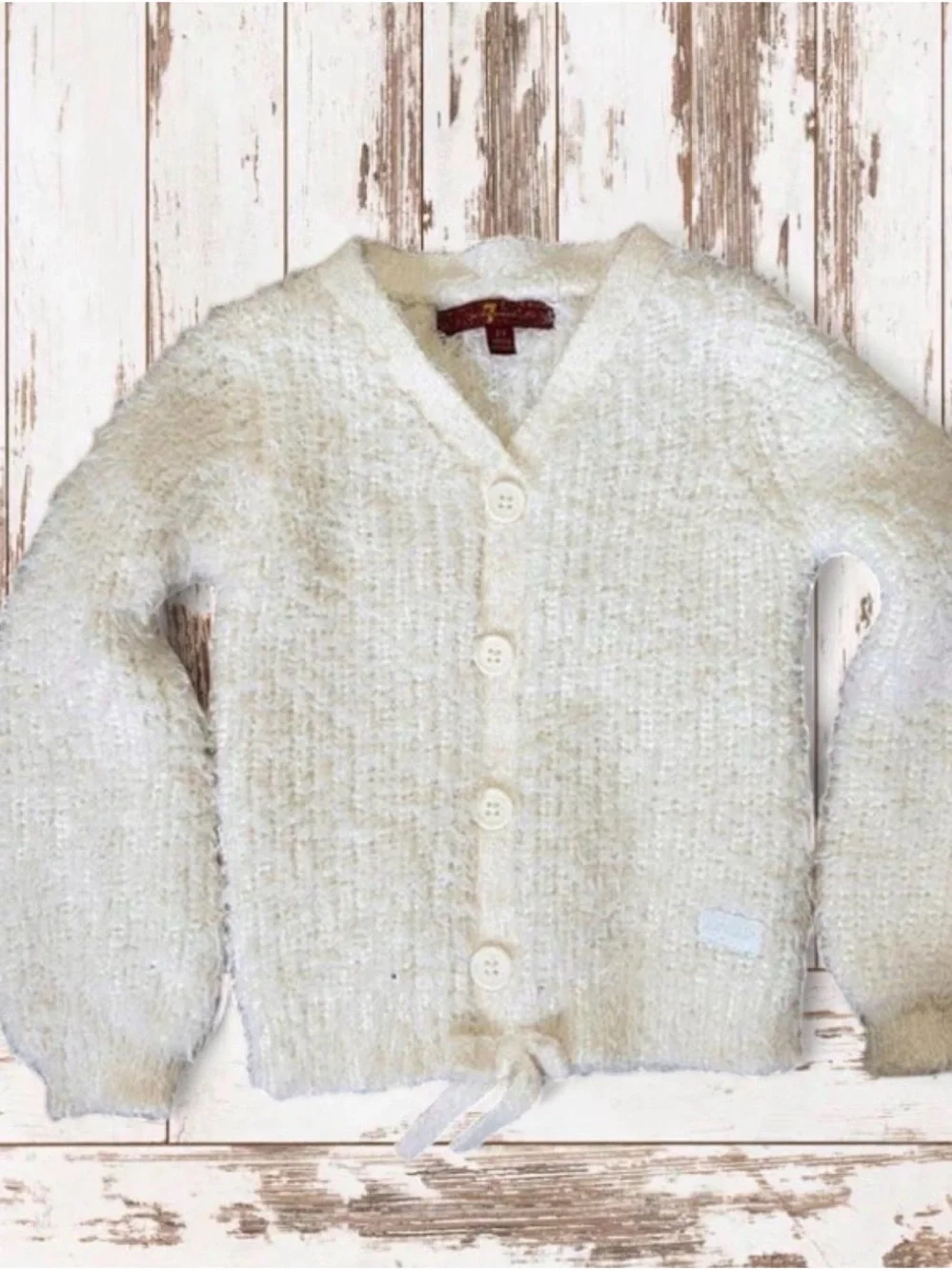 7 For All Mankind Cream Fuzzy Knit Kids Cardigan